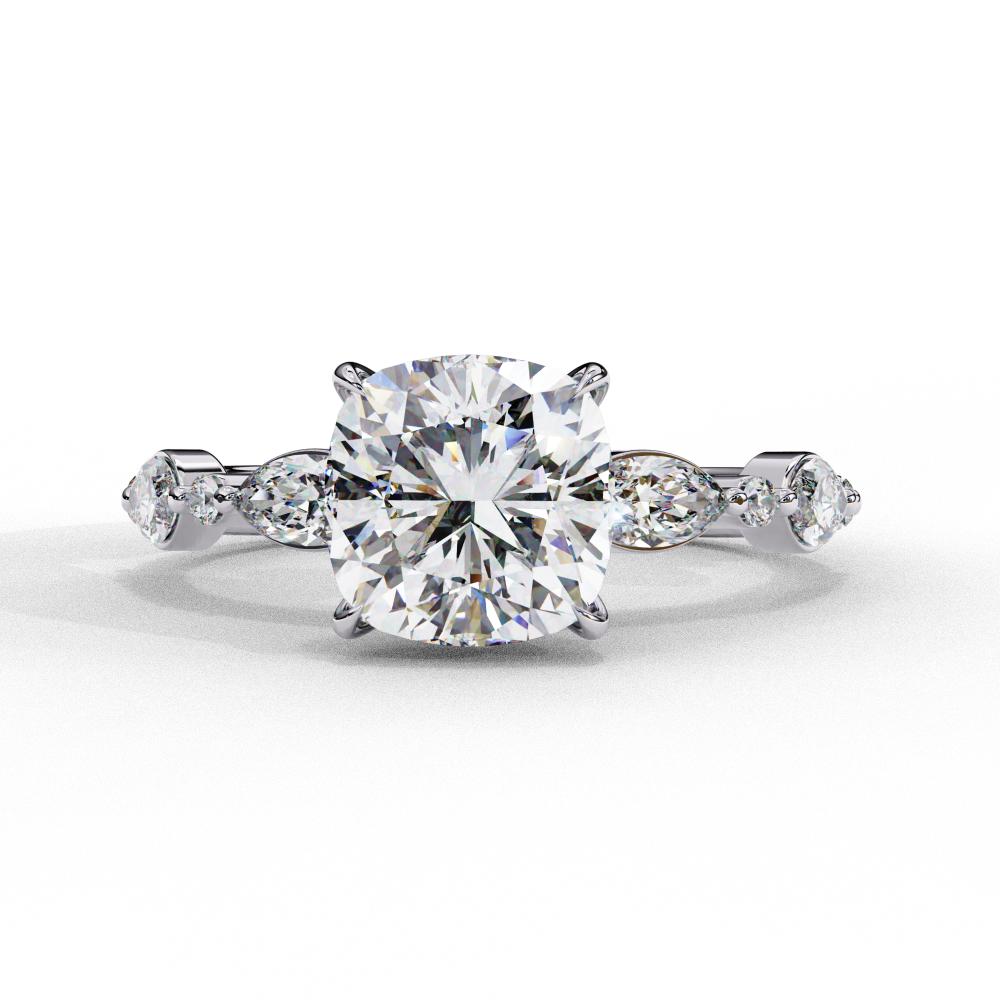 Cushion Solitaire With Accent Engagement Ring