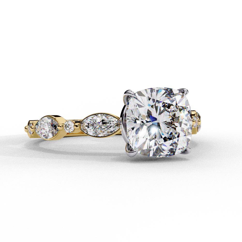 Cushion Solitaire With Accent Engagement Ring