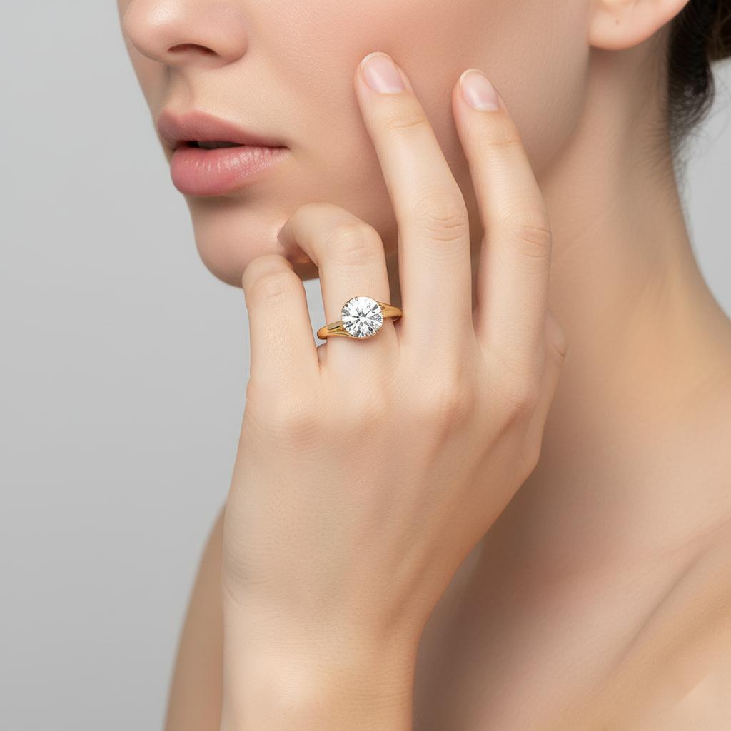 Round Solitaire Wave Style Engagement Ring