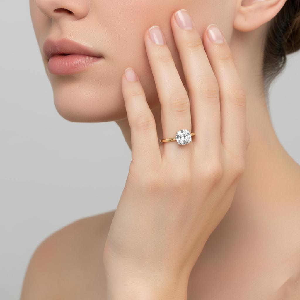 Cushion Petite Pave Hidden Halo Engagement Ring