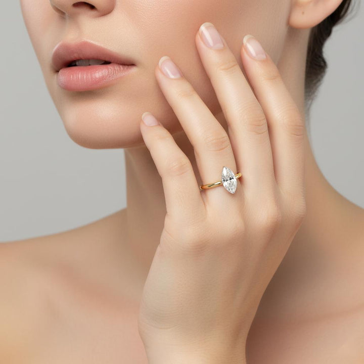 Marquise Petite Pave Hidden Halo Engagement Ring