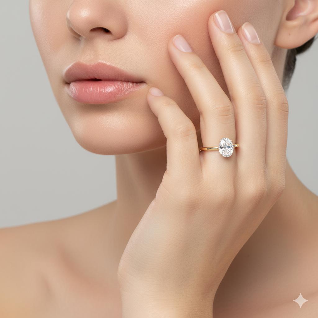 Oval Petite Pave Hidden Halo Engagement Ring