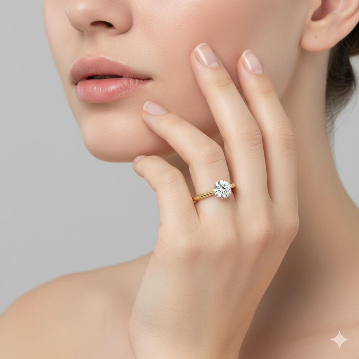 Round Hidden Halo Petite Pave Set Engagement Ring