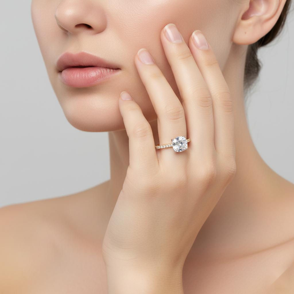 Cushion Mystic Secret Halo With Pave Engagement Ring