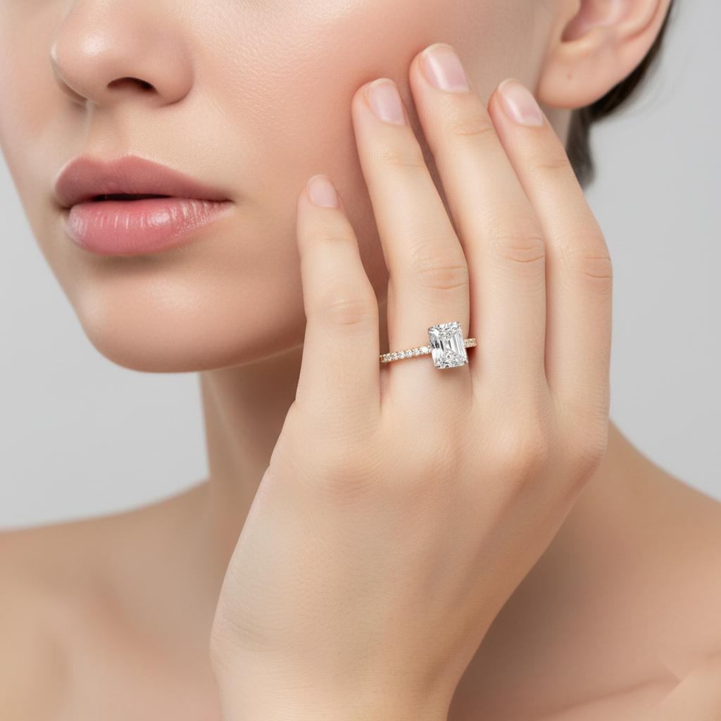 Radiant Mystic Secret Halo With Pave Engagement Ring