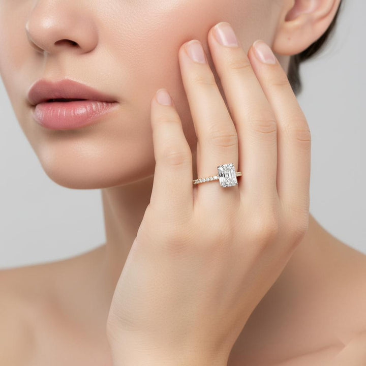 Radiant Mystic Secret Halo With Pave Engagement Ring