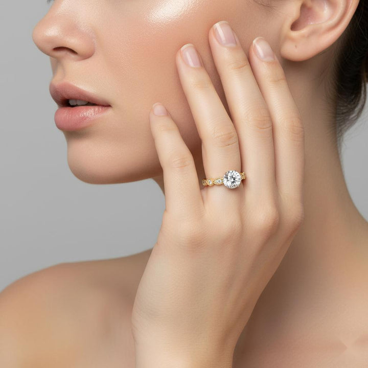 Round Cathedral with Milgrain Band Engagement Ring