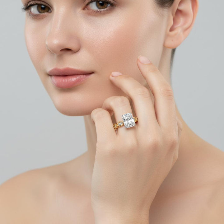 Radiant Cathedral with Milgrain Band Engagement Ring