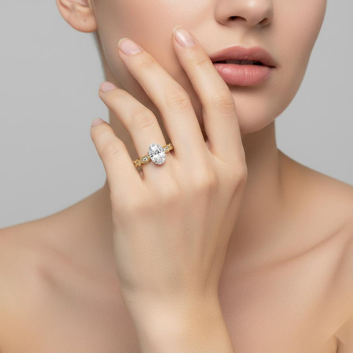 Oval Cathedral with Milgrain Band Engagement Ring