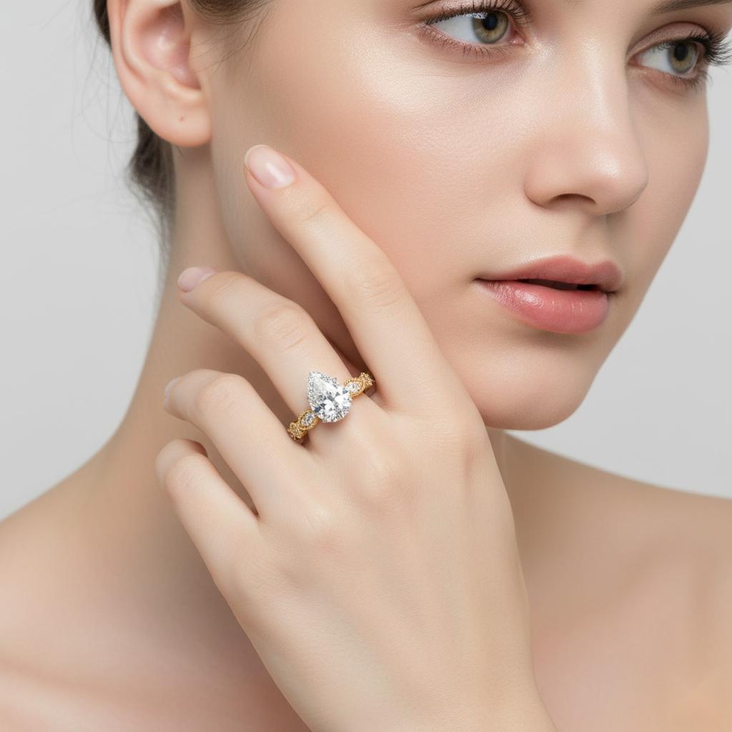 Pear Cathedral with Milgrain Band Engagement Ring