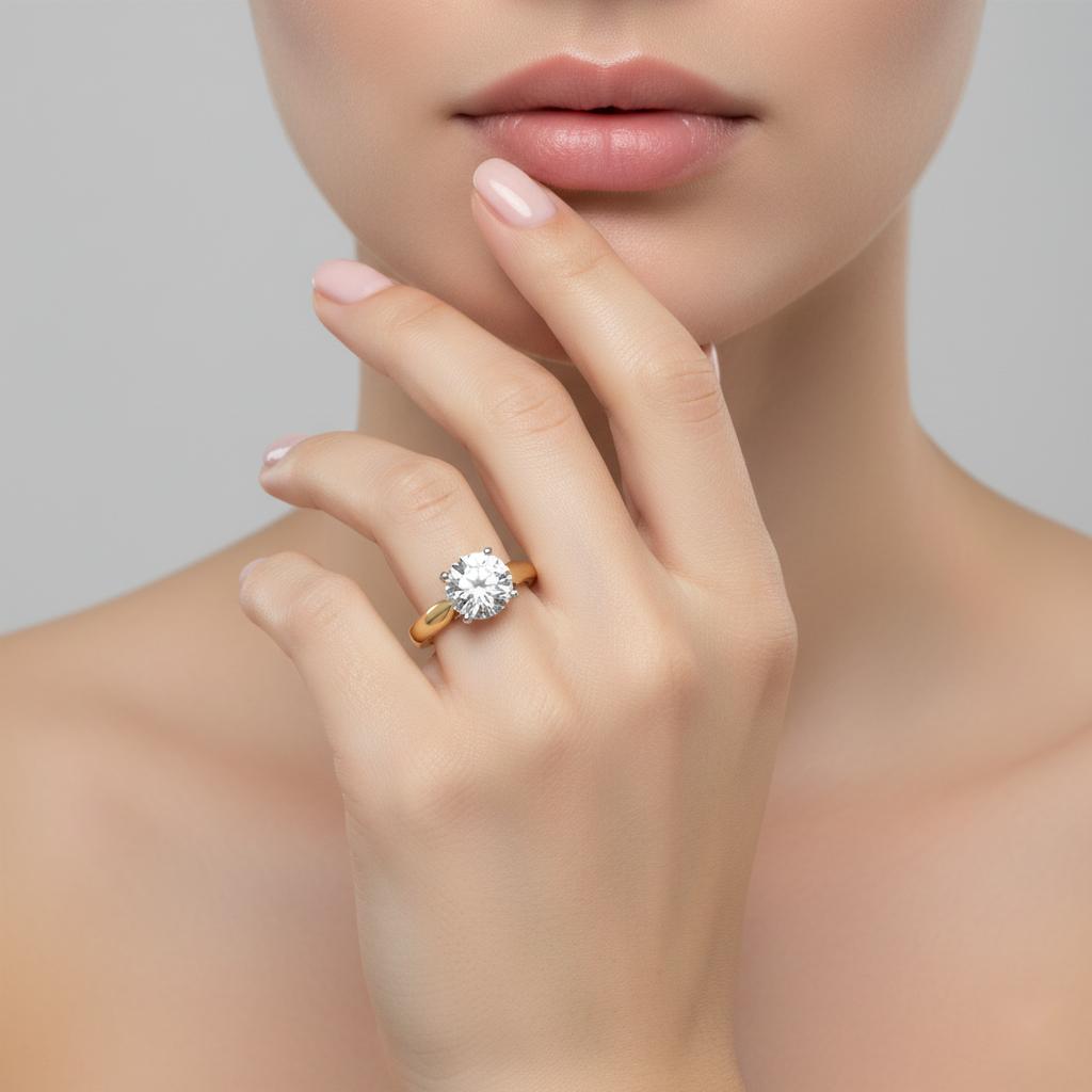 Round Solitaire With Pointer Band Engagement Ring