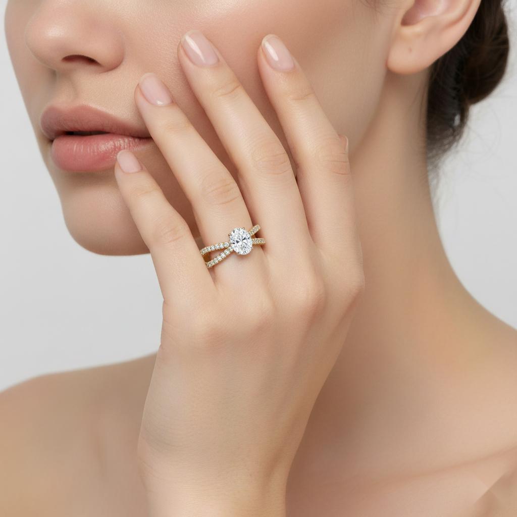 Oval Hidden Halo With Split Shank Engagement Ring