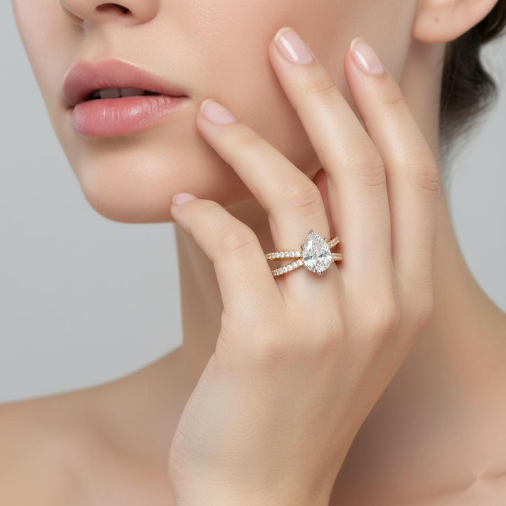 Pear Hidden Halo With Split Shank Engagement Ring