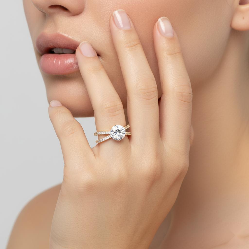 Round Hidden Halo with Split Shank Engagement Ring