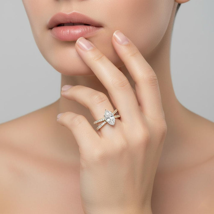 Marquise Hidden Halo With Split Shank Engagement Ring