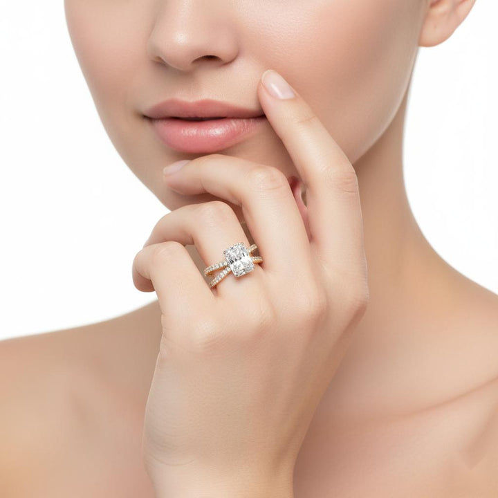 Radiant Hidden Halo With Split Shank Engagement Ring