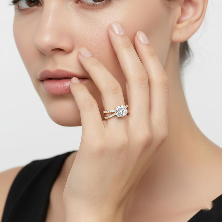 Cushion Hidden Halo with Split Shank Engagement Ring