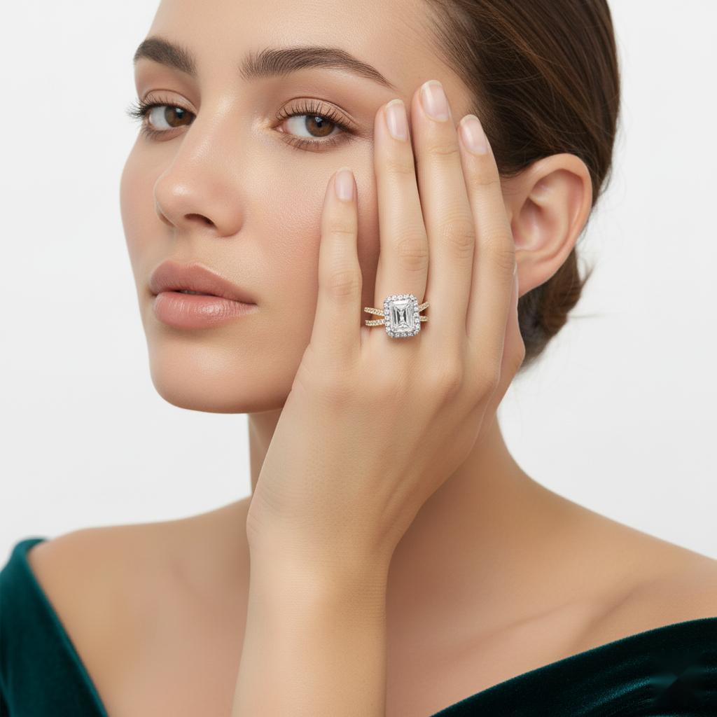 Radiant Halo With Split Shank Engagement Ring