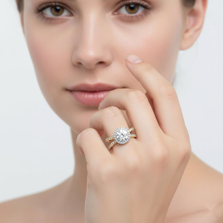 Round Halo With Split Shank Engagement Ring
