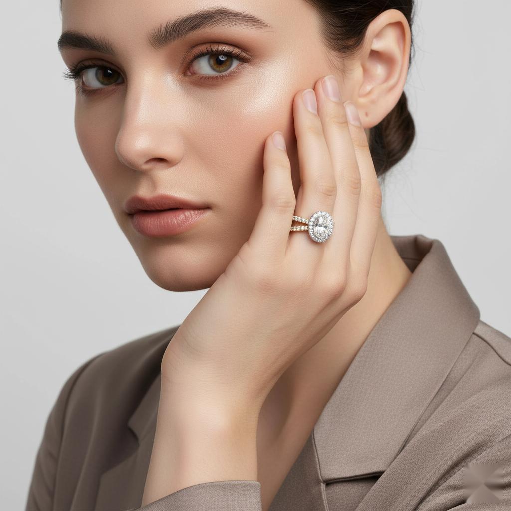 Oval Halo With Split Shank Engagement Ring