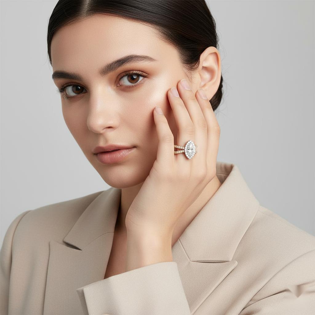 Marquise Halo with Split Shank Engagement Ring