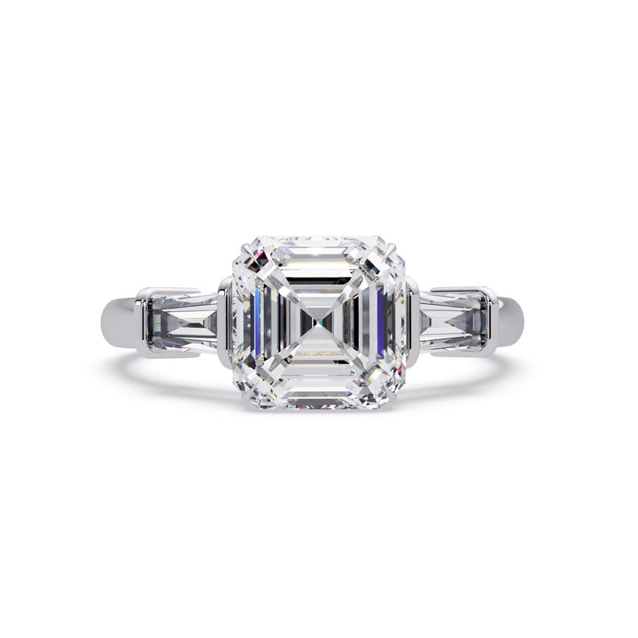 Asscher With Baguette Three Stone Engagement Ring