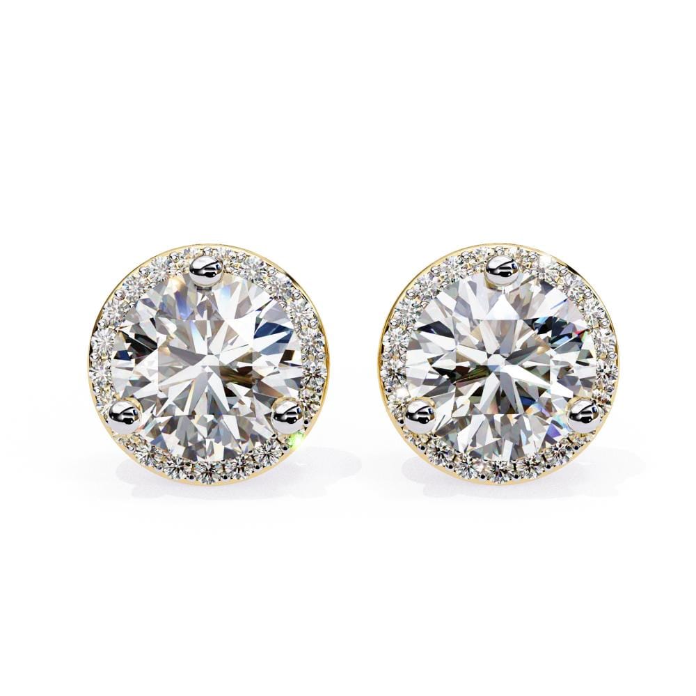 Round Three Prong Set Halo Stud Earrings