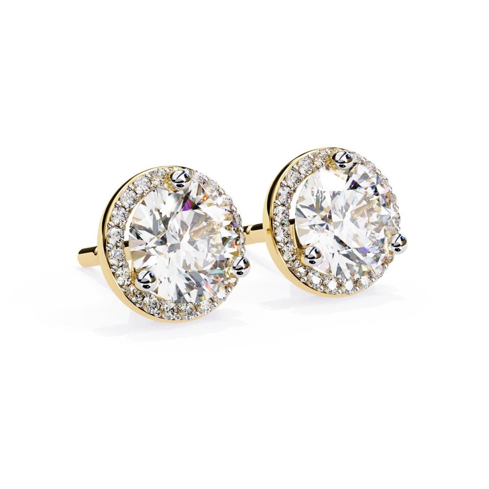 Round Three Prong Set Halo Stud Earrings