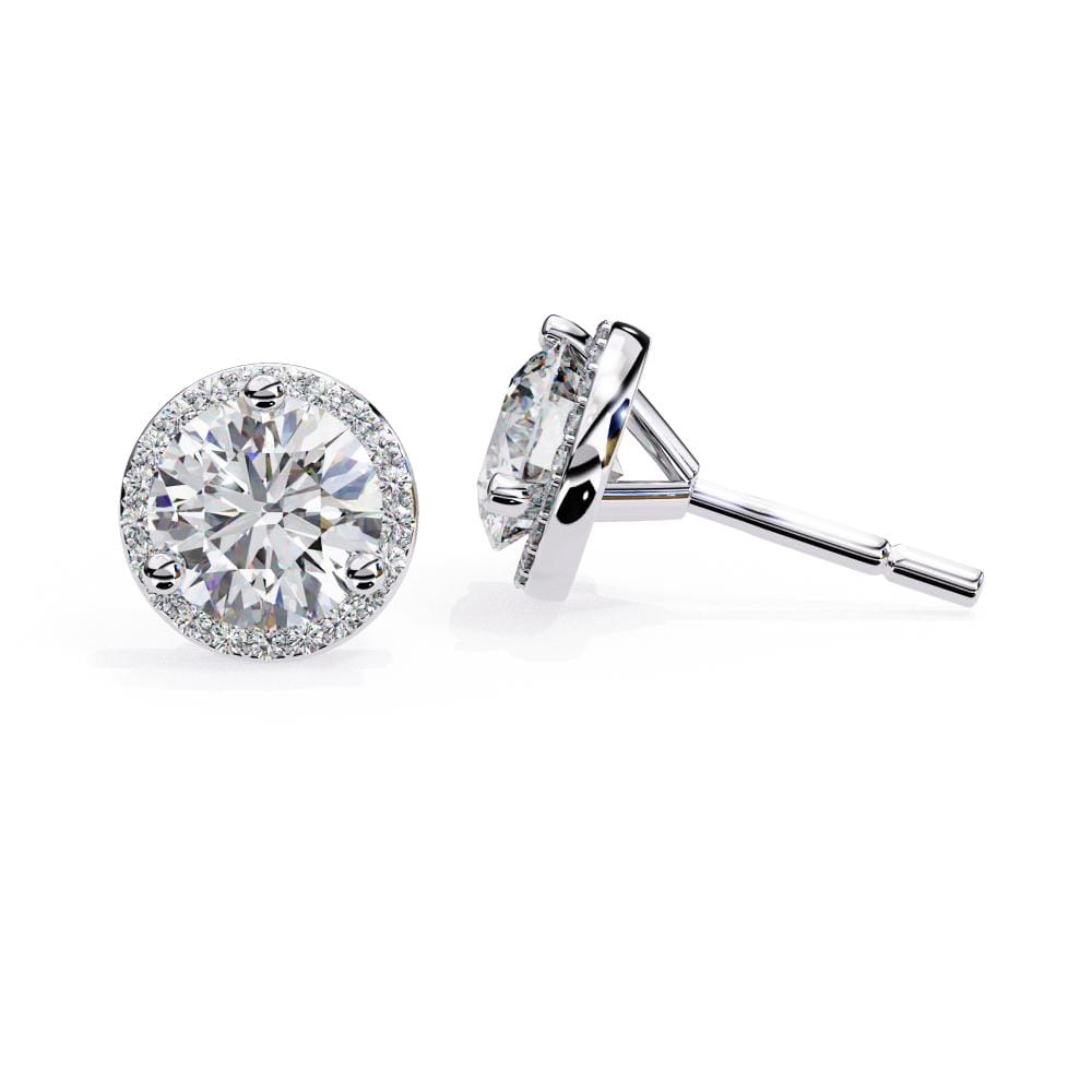Round Three Prong Set Halo Stud Earrings