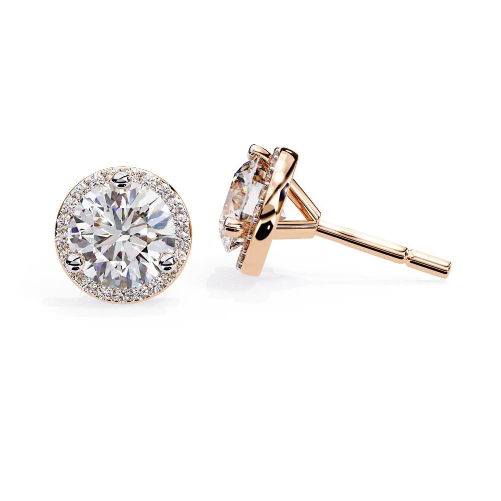 Round Three Prong Set Halo Stud Earrings