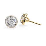 Round Three Prong Set Halo Stud Earrings