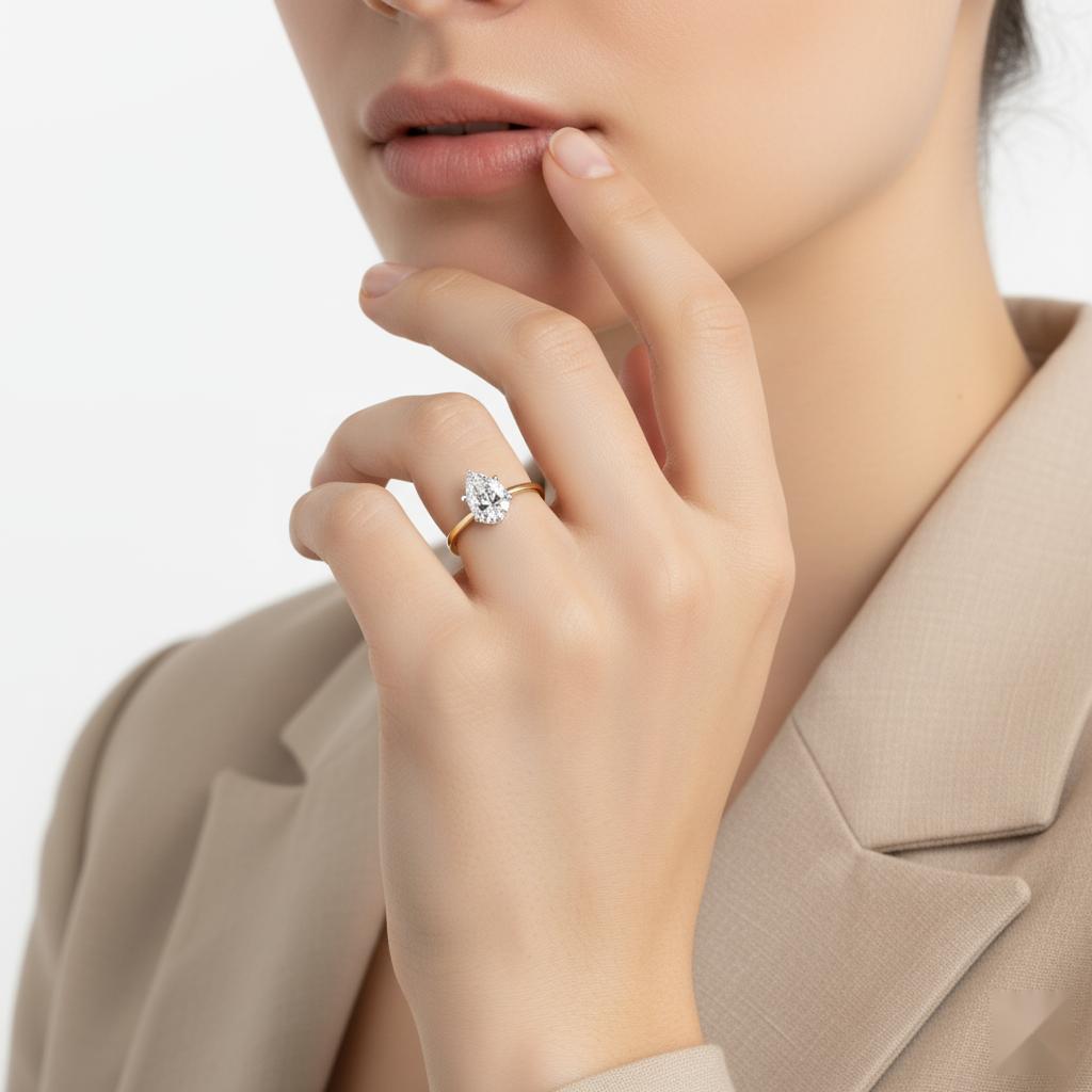 Pear Solitaire with Lotus Flower Prong Engagement Ring