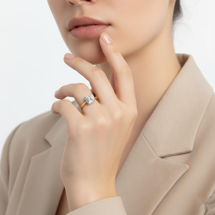 Princess Halo with Pave Band Engagement Ring