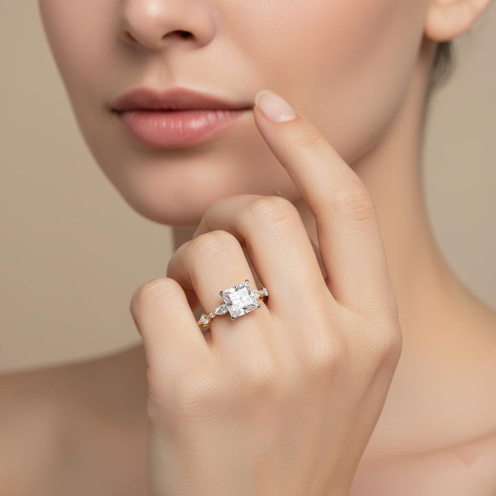 Princess Hidden Halo with Accent Stone Engagement Ring