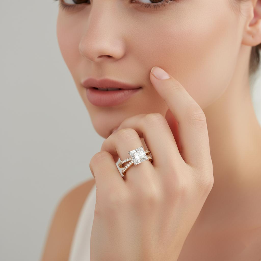 Princess Hidden Halo with Split Shank Engagement Ring