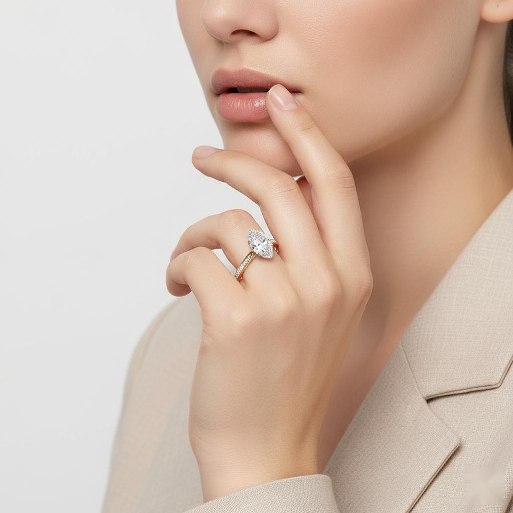 Marquise Hidden Accent with Pointer Band Engagement Ring