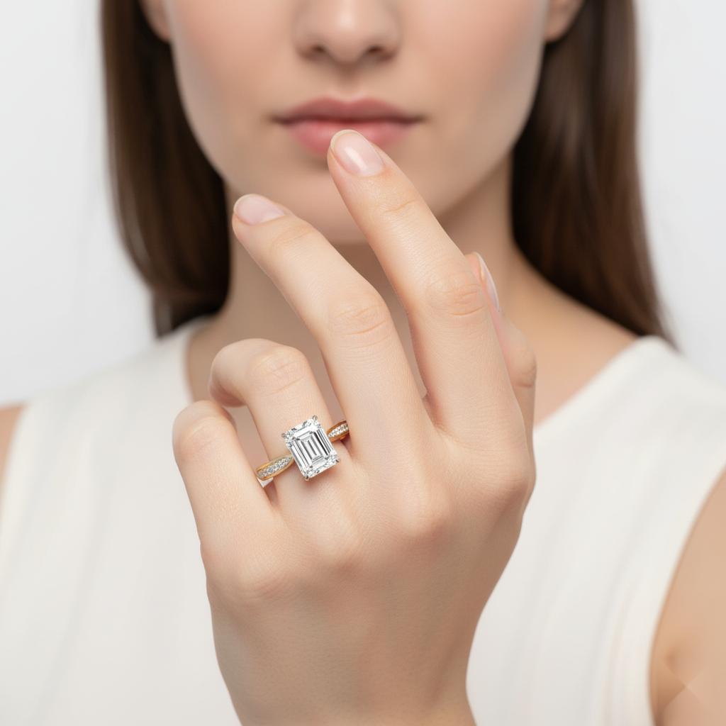 Emerald Hidden Accent with Pointer Band Engagement Ring