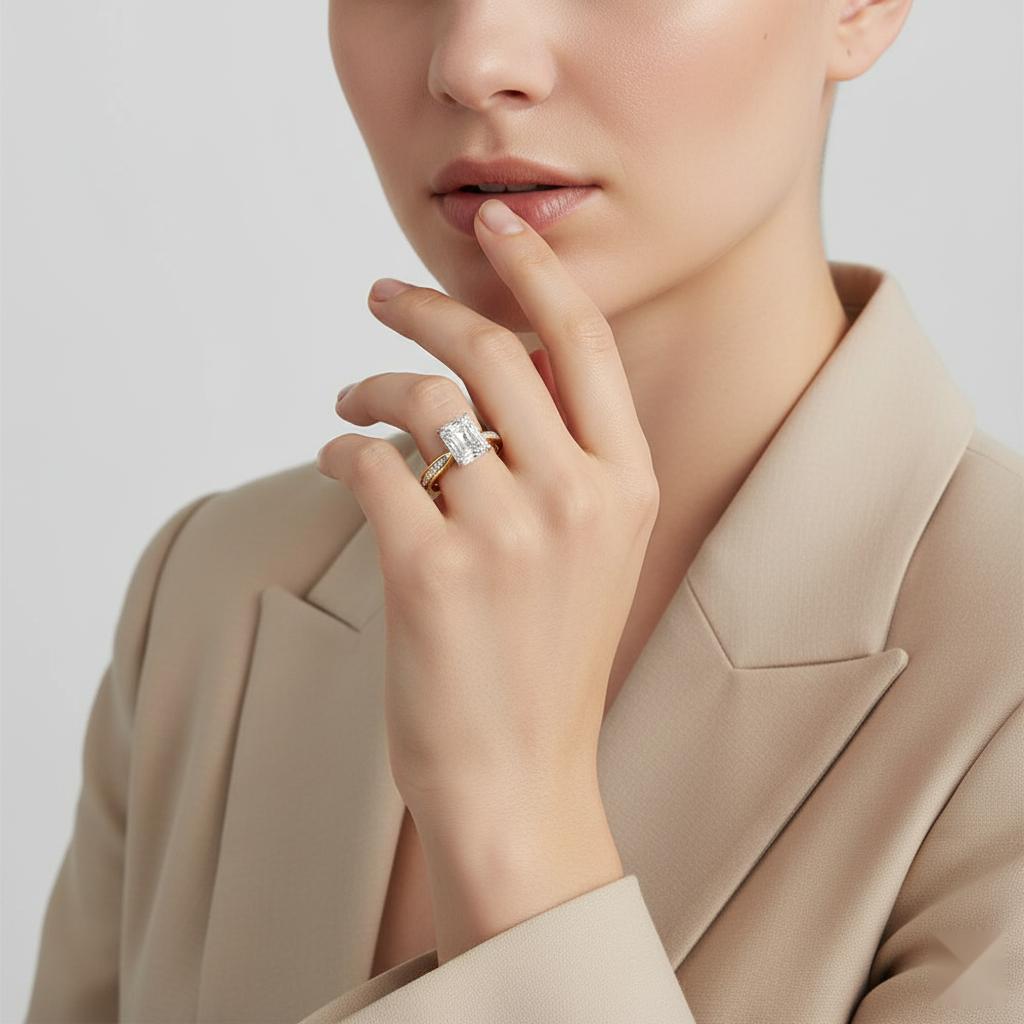 Radiant Hidden Accent with Pointer Band Engagement Ring