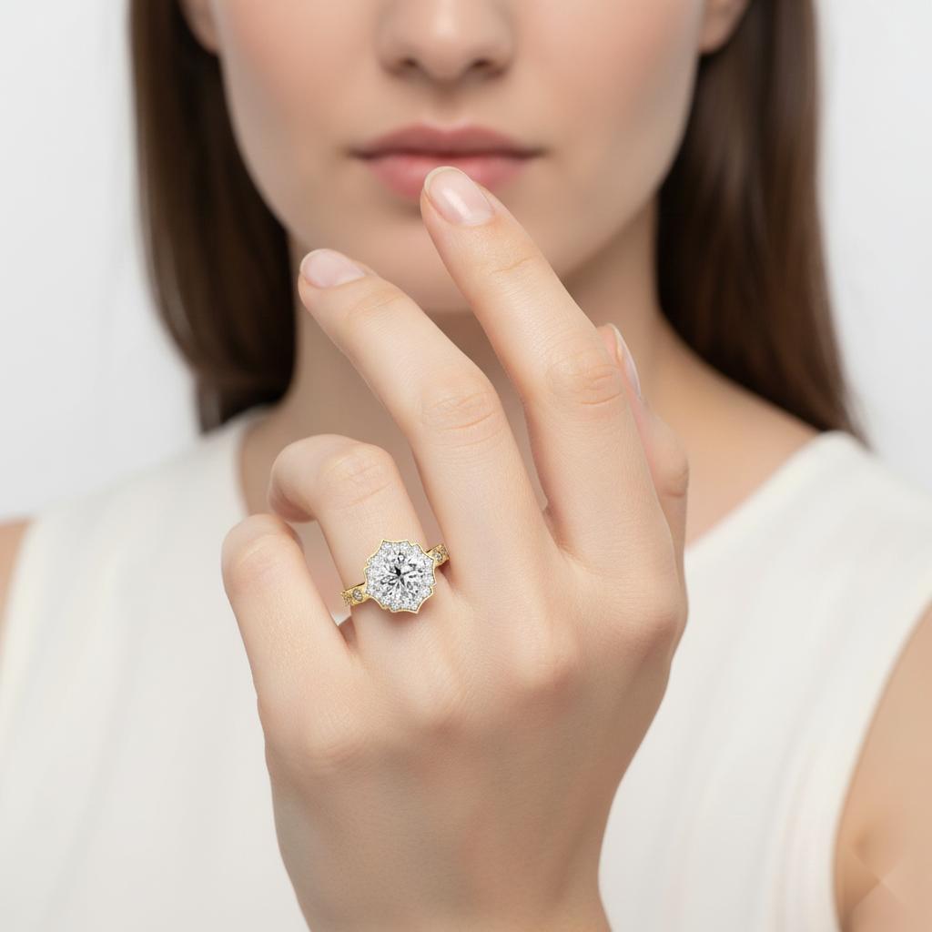 Cushion Vintage Halo with Milgrain Band Engagement Ring