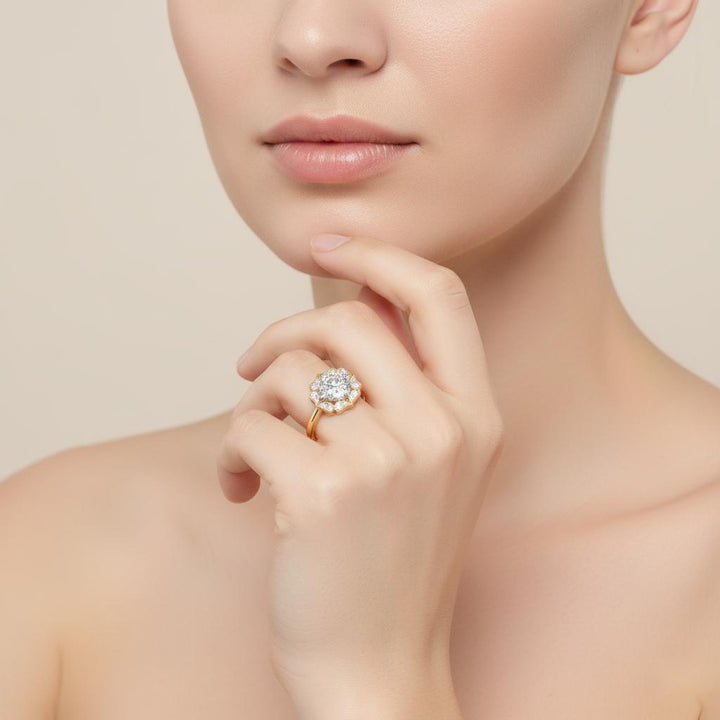 Cushion Vintage Floral Halo Engagement Ring