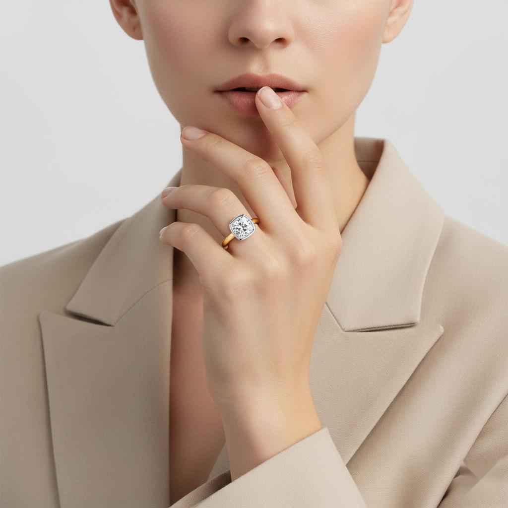 Cushion Solitaire Bezel Set Engagement Ring