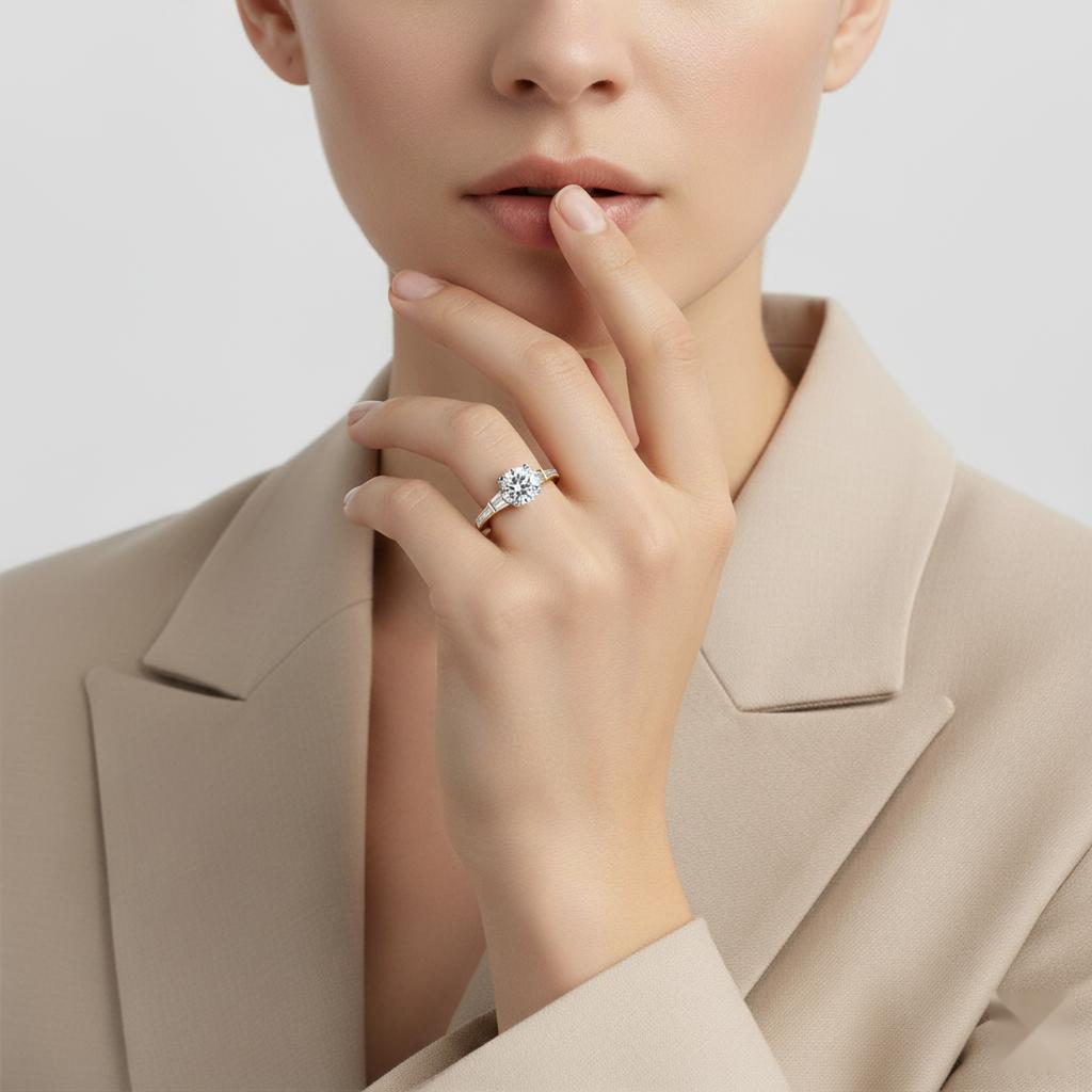 Cushion Double Claw Prong Three Stone Engagement Ring