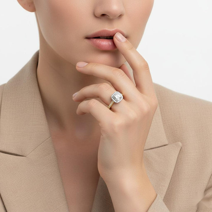 Cushion Halo with Cathedral Engagement Ring