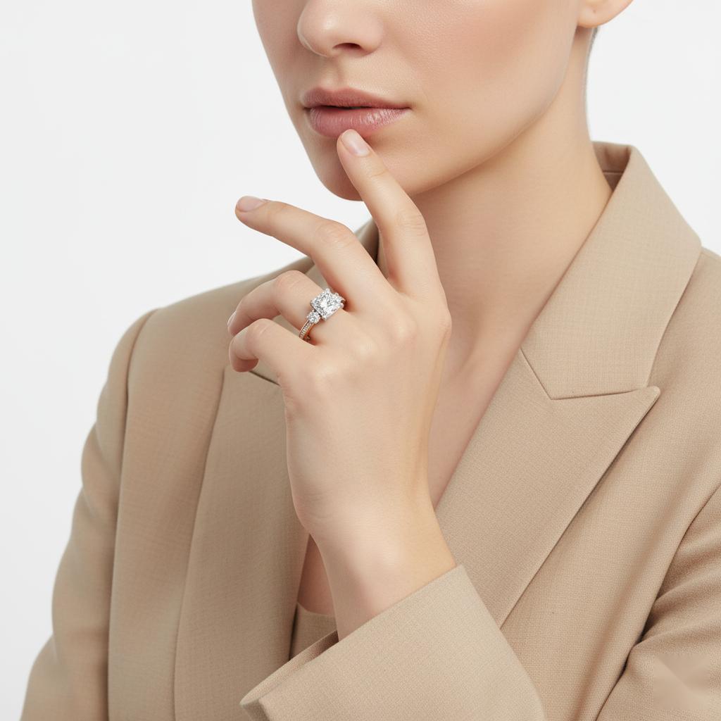 Princess with Round Three Stone Engagement Ring