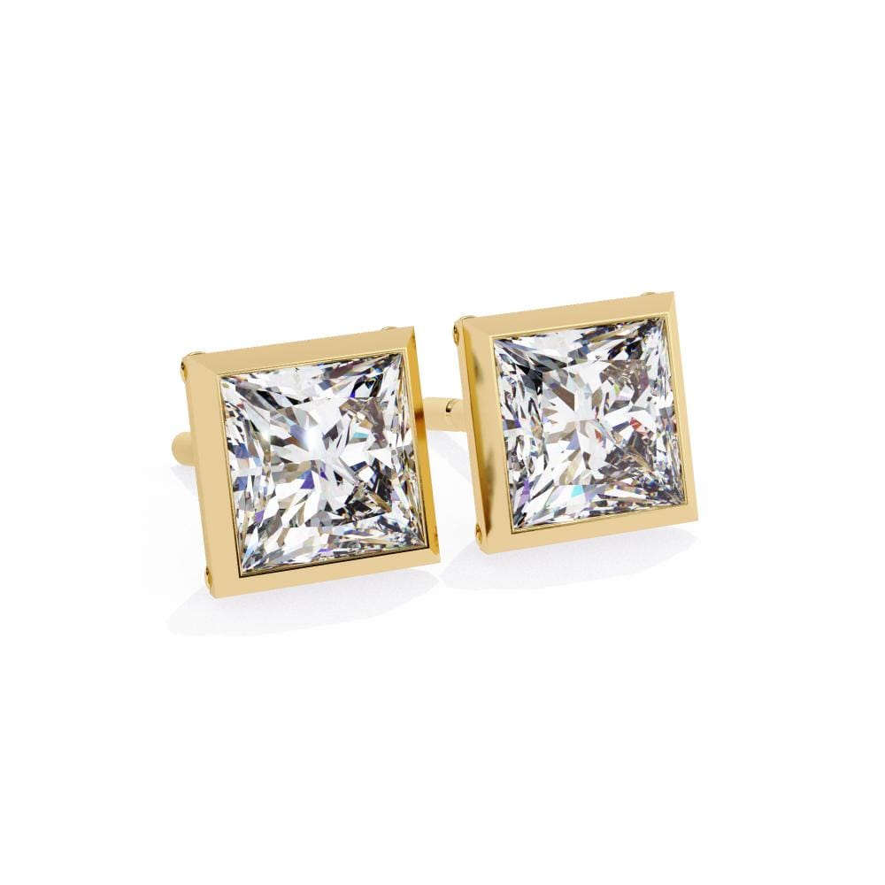 Princess Bezel Set Stud Earrings