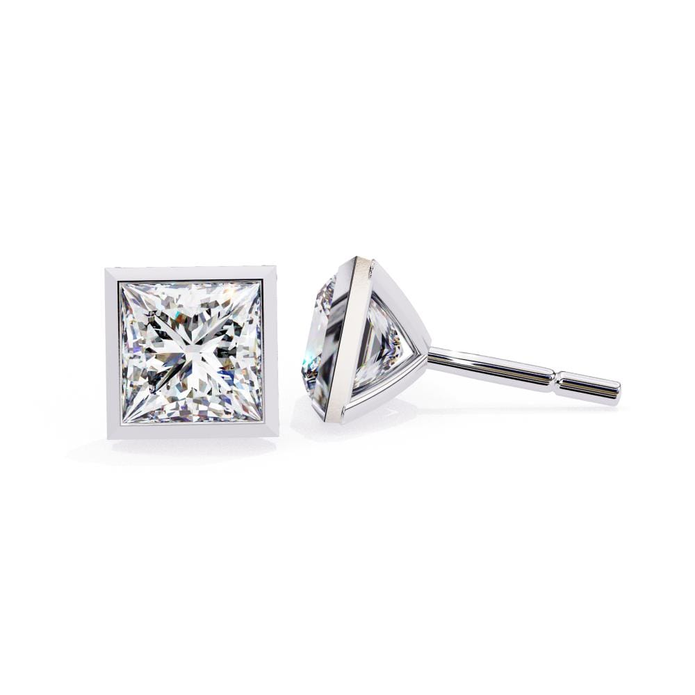 Princess Bezel Set Stud Earrings