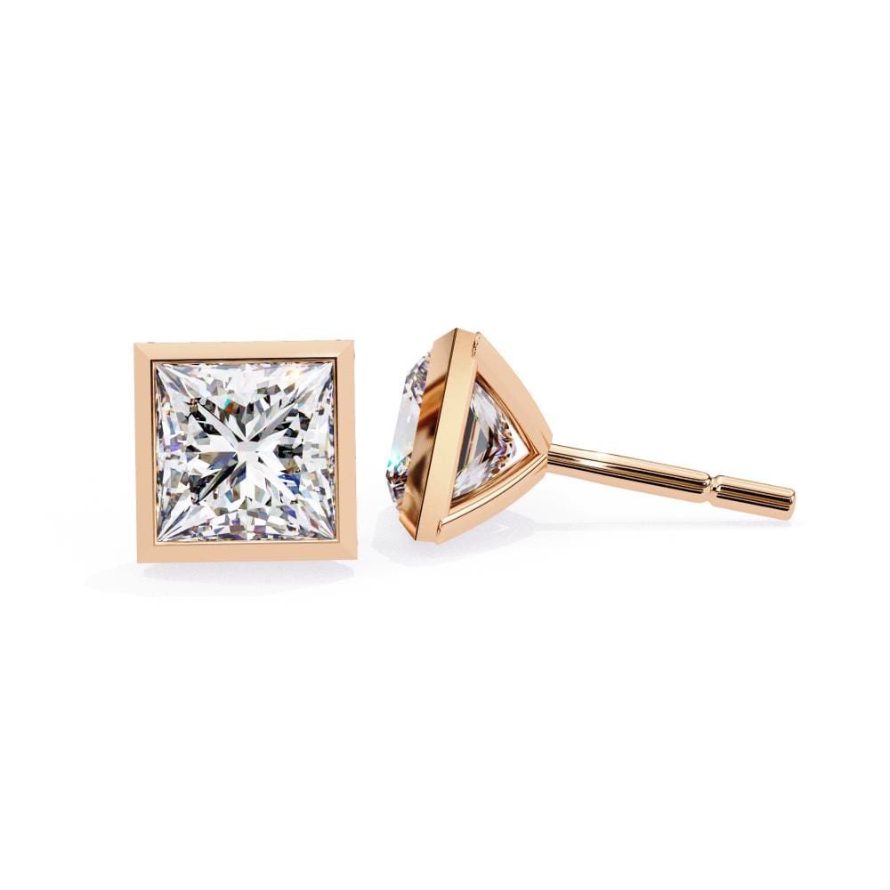 Princess Bezel Set Stud Earrings