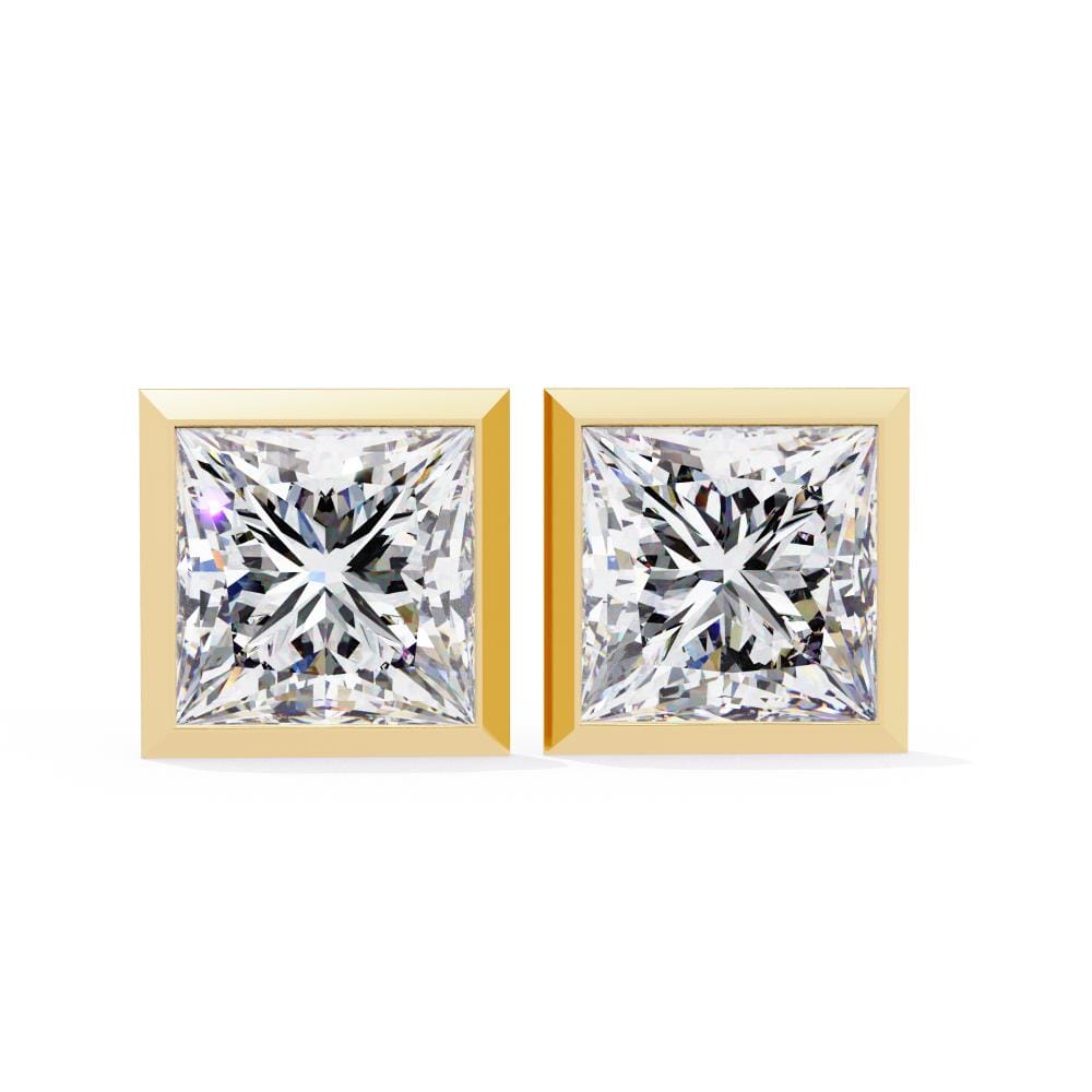Princess Bezel Set Stud Earrings