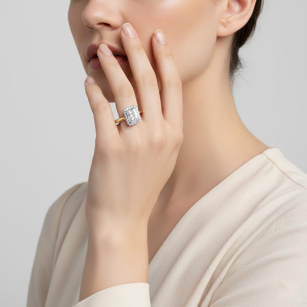 Radiant Halo with Lotus Prong Engagement Ring