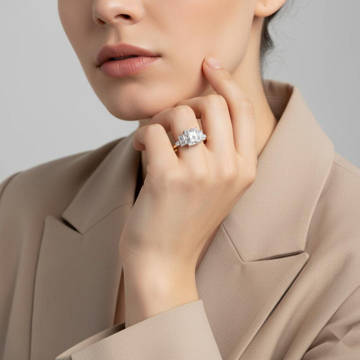 Radiant Three Stone with Euro Shank Engagement Ring